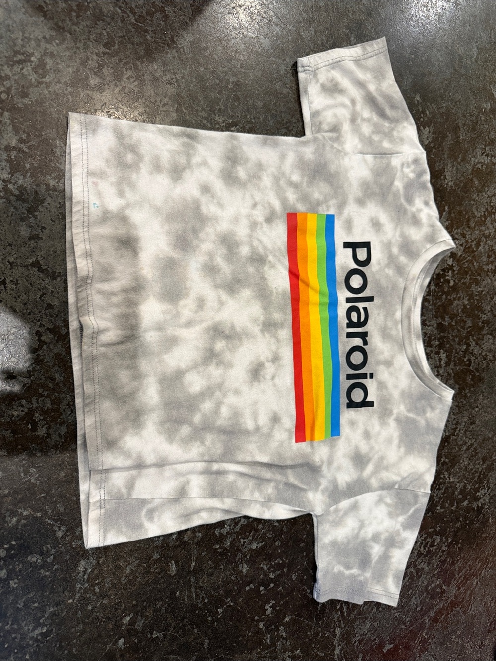 Polaroid Kids Gray Tie-Dye Tee with Red-Orange-Yellow-Green-Blue Stripes